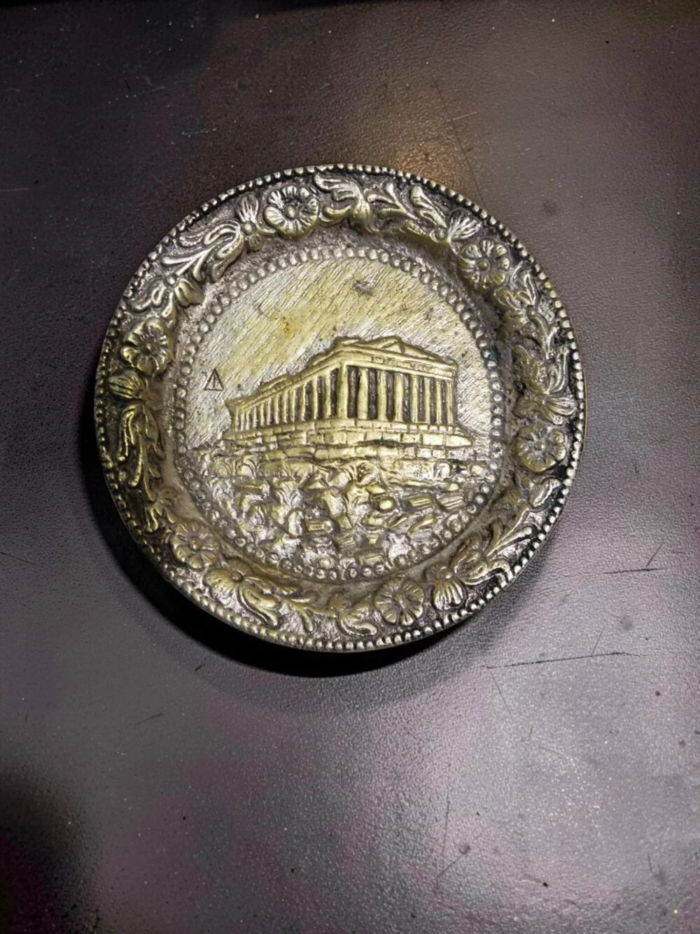vintage 1950s-60s pewter athens greece souvenir has hallmark on back